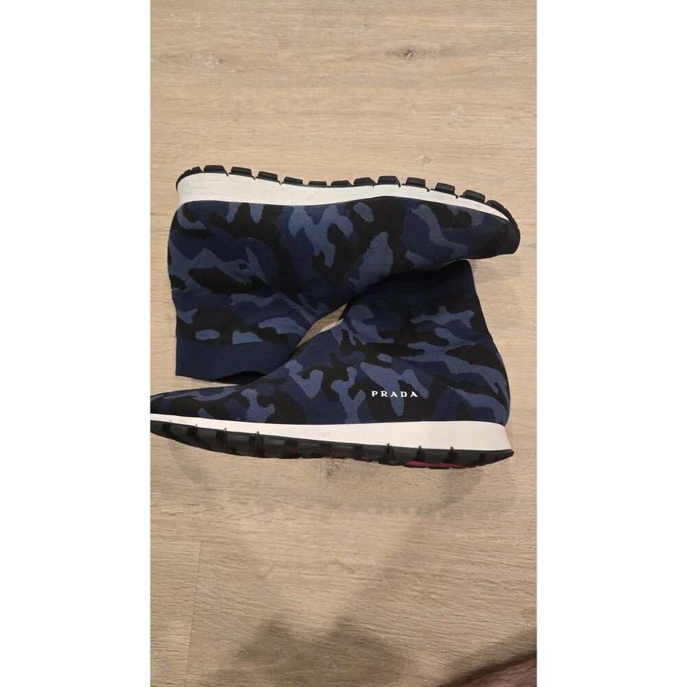 Prada Navy Blue Camo Knit Sock Sneakers High Top Trainers Mens 7.5 UK / 8.5 US